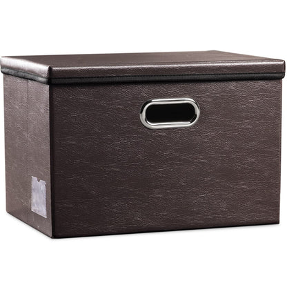 PRANDOM Large Collapsible Storage Bin with Lid [1-Pack] Leather Fabric Foldable Storage Box Organizer Containes Basket Cube with Cover for Home Bedroom Closet Office Nursery Black (17.7x11.8x11.8)