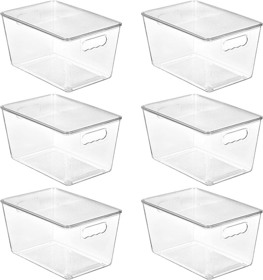 Vtopmart 6 Pack Clear Stackable Storage Bins with Lids and Handles, Large