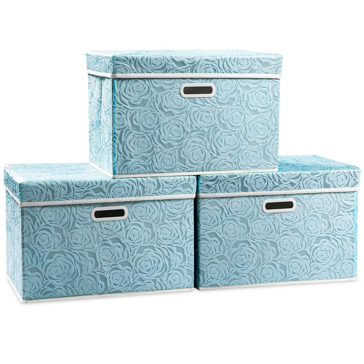 PRANDOM Larger Collapsible Storage Bin with Lid [1-Pack] Fabric Decorative Storage Box Cube Organizer Container Baskes with Handles Divider for Bedroom Closet Living Room Pink 17.7x11.8x11.8 Inch