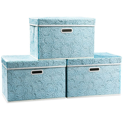 PRANDOM Larger Collapsible Storage Bin with Lid [1-Pack] Fabric Decorative Storage Box Cube Organizer Container Baskes with Handles Divider for Bedroom Closet Living Room Pink 17.7x11.8x11.8 Inch