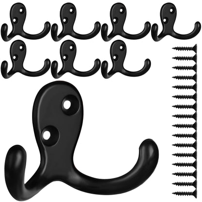 IBosins 8 Pack Silvery Double Prong Coat Hooks Wall Mounted with 16 Screws