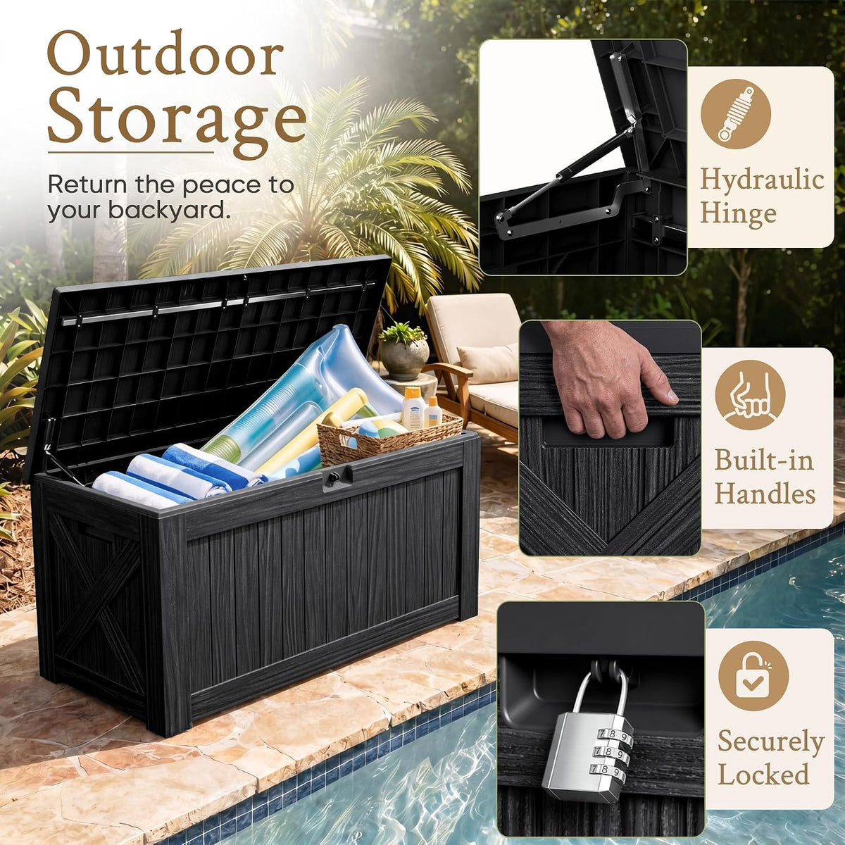 Devoko 120 Gallon Deck Box Resin Outdoor Storage Box Waterproof