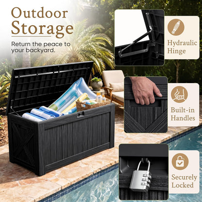 Devoko 120 Gallon Deck Box Resin Outdoor Storage Box Waterproof