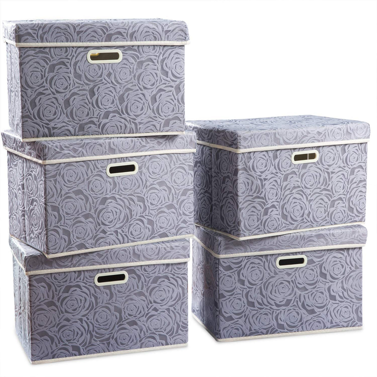 PRANDOM Larger Collapsible Storage Bin with Lid [1-Pack] Fabric Decorative Storage Box Cube Organizer Container Baskes with Handles Divider for Bedroom Closet Living Room Pink 17.7x11.8x11.8 Inch