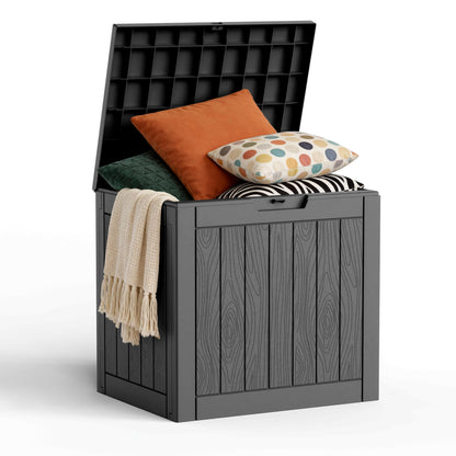 36 Gallon Outdoor Deck Box, Lockable Waterproof Outdoor Storage Boxes For Garden Tools,Indoor Cushions,Accessories Outside Storage Resin Weatherproof Container(Black)