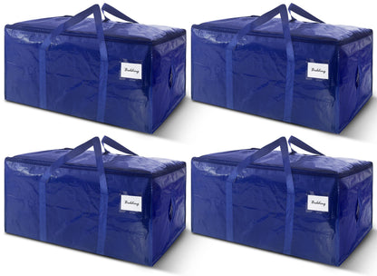8 Pack Extra Heavy Duty Large Moving Bags with Strong Zipper & Carrying Handles, Sturdy Clothes Storage Bags Totes Bins, Packing Bag Move Boxes College Moving Supplies, Dark Blue - 24 gal