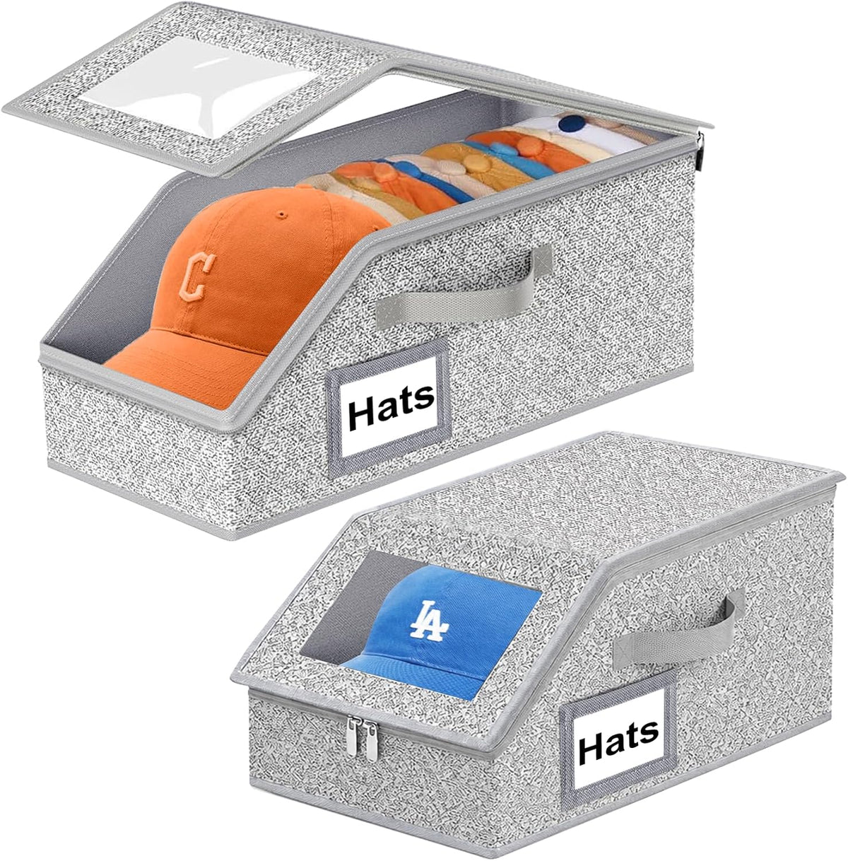 Hat Storage for Baseball Caps, 2PCS Stackable Hat Organizer, Clear Window
