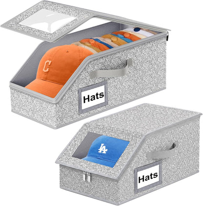 Hat Storage for Baseball Caps, 2PCS Stackable Hat Organizer, Clear Window