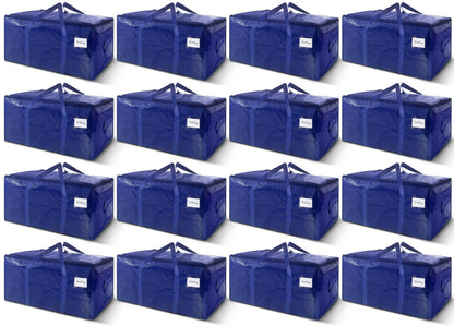 8 Pack Extra Heavy Duty Large Moving Bags with Strong Zipper & Carrying Handles, Sturdy Clothes Storage Bags Totes Bins, Packing Bag Move Boxes College Moving Supplies, Dark Blue - 24 gal