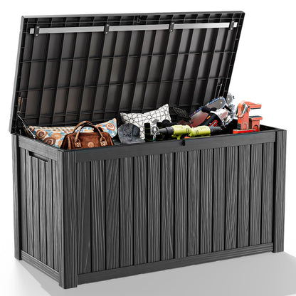 36 Gallon Outdoor Deck Box, Lockable Waterproof Outdoor Storage Boxes For Garden Tools,Indoor Cushions,Accessories Outside Storage Resin Weatherproof Container(Black)