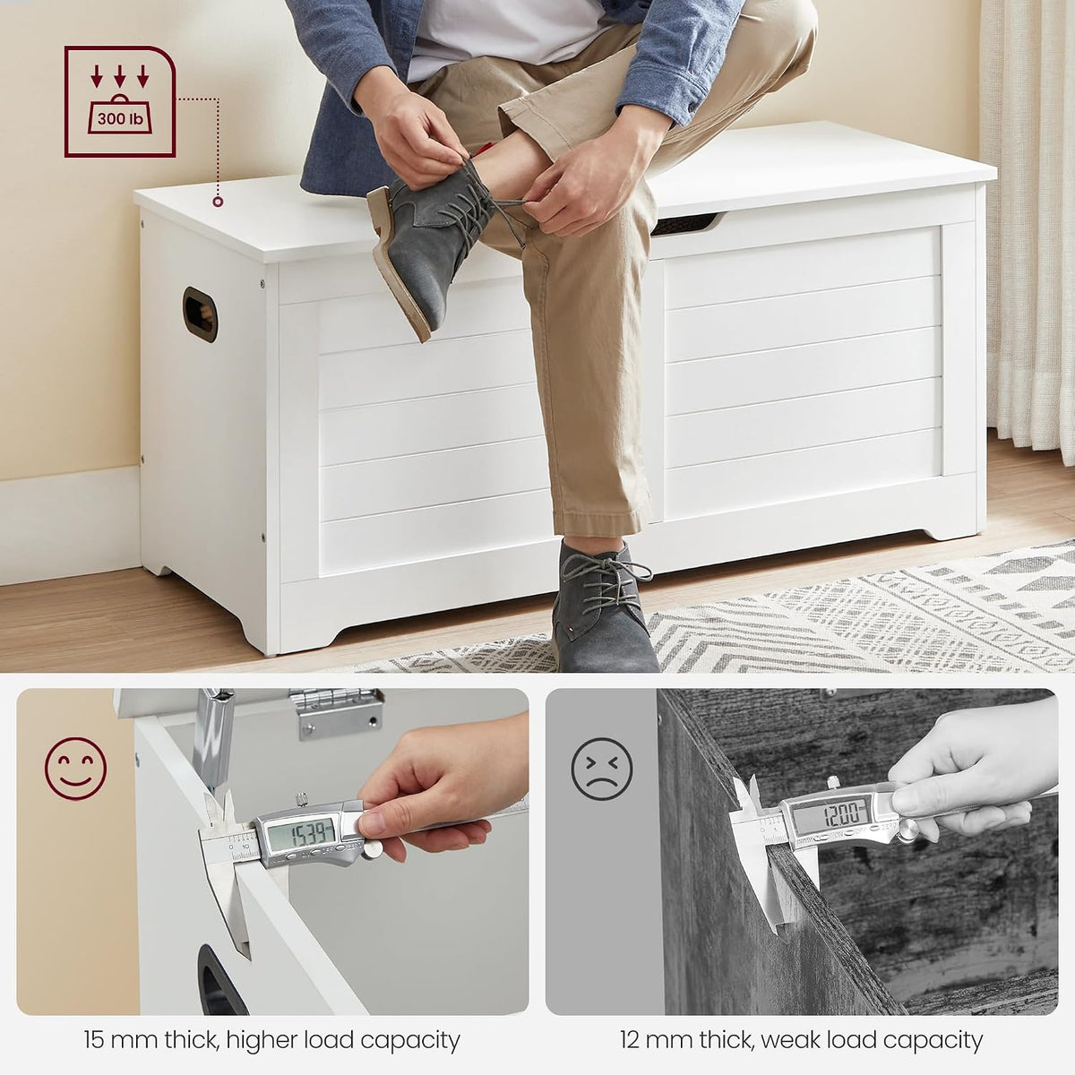 VASAGLE Storage Chest, 39.4 Inches Width Bench with 2 Safety Hinges