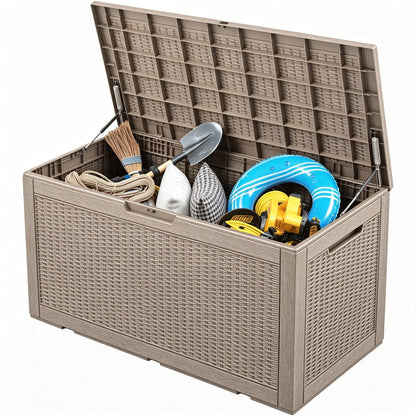 33 Gal Outdoor Storage Box Waterproof Lockable,Deck Box, Charcoal Black