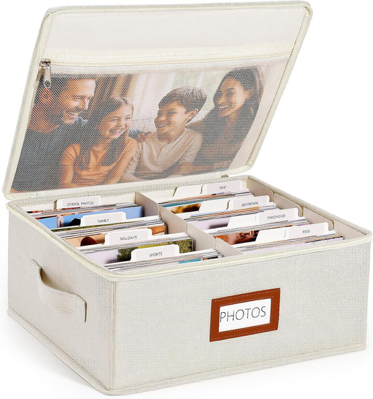 HULISEN Photo Storage Box, Photo Organizer for 2000 4x6 Pictures, Beige