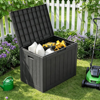 33 Gal Outdoor Storage Box Waterproof Lockable,Deck Box, Charcoal Black