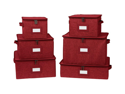 Covermates Dish Storage Box Set, 8"W x 8"D x 7"H, Red Heather