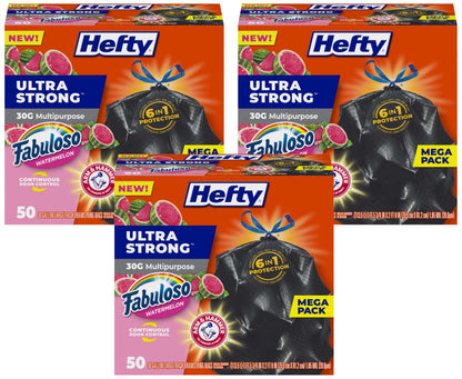 Hefty Ultra Strong 30 Gal Large Trash Bags, Fabuloso Watermelon, 50ct