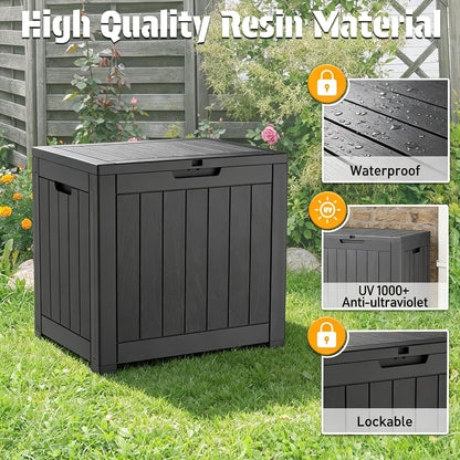 33 Gal Outdoor Storage Box Waterproof Lockable,Deck Box, Charcoal Black