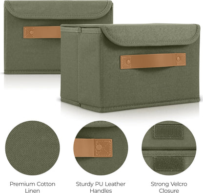 Decorative Linen Storage Boxes with Lids - Spacious Set of 2 Organizer Bins