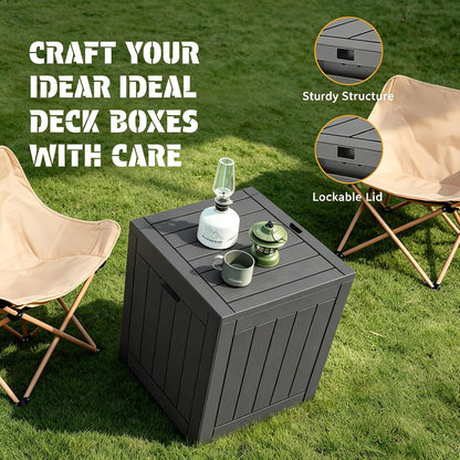 33 Gal Outdoor Storage Box Waterproof Lockable,Deck Box, Charcoal Black